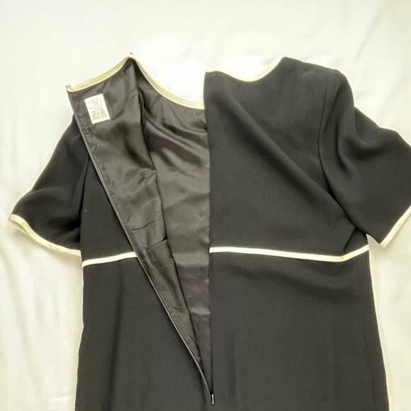 MAEVE | Vintage Liz Claiborne Plus Size 14 Black Pleated Ruffle Ivory Line Dress - Picture 5 of 6